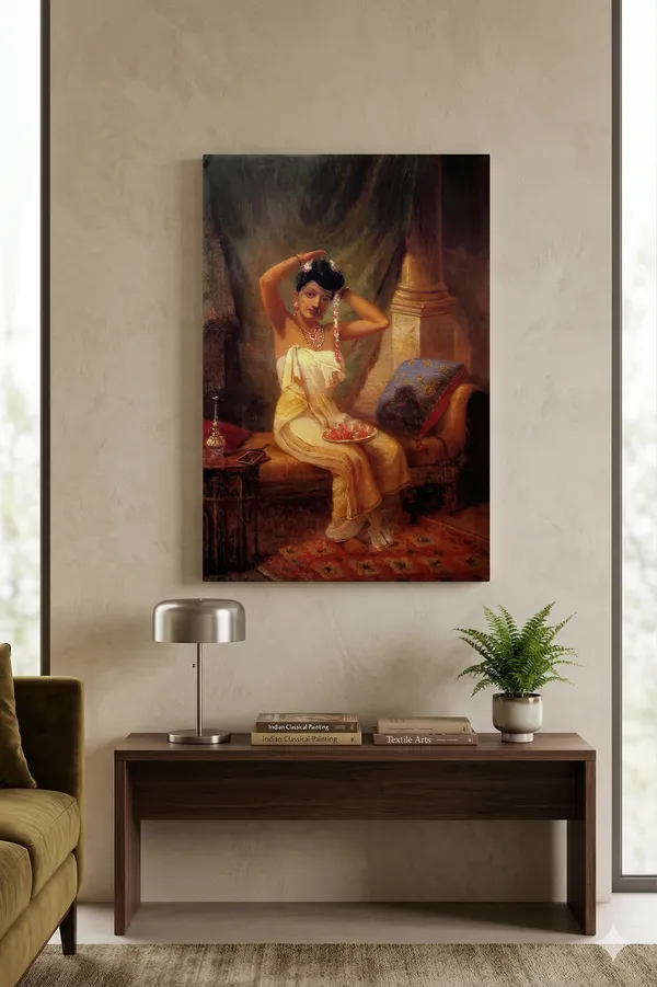 Raja_Ravi_Varma_Nair_Lady_Adorning_Her_Hair_Canvas_Wall_Art_|_Premium_Giclee_Vintage_Portrait_Print_|_Heritage_Indian_Home_Decor_(Ready_to_Hang)