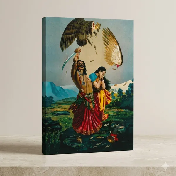 Ravana_and_Jatayu_Battle_by_Raja_Ravi_Varma_Famous_Canvas_Painting_|_Premium_Vintage_Ramayana_Giclee_Art,_Gallery_Wrapped_Spiritual_Wall_Decor
