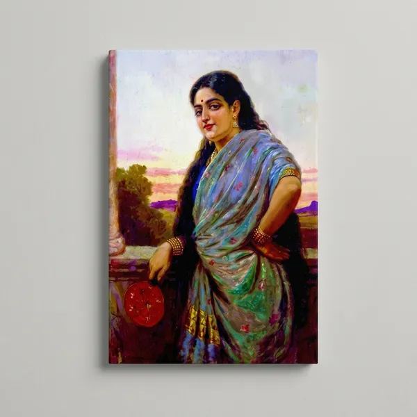 Raja_Ravi_Varma_Lady_with_a_Fan_Canvas_Wall_Art_|_Premium_Giclee_Portrait_Print_|_Luxury_Indian_Heritage_Home_Decor_(Ready_to_Hang)