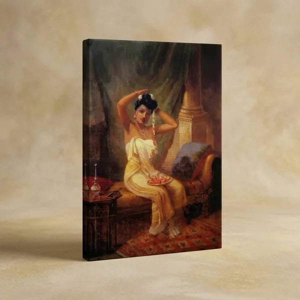 Raja_Ravi_Varma_Nair_Lady_Adorning_Her_Hair_Canvas_Wall_Art_|_Premium_Giclee_Vintage_Portrait_Print_|_Heritage_Indian_Home_Decor_(Ready_to_Hang)