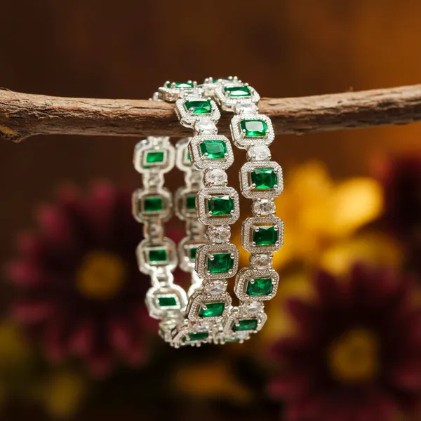 Silver_And_Green_Brass_Premium_And_Elegant_Bangle_For_Women