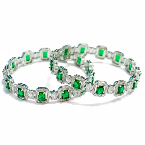 Silver_And_Green_Brass_Premium_And_Elegant_Bangle_For_Women