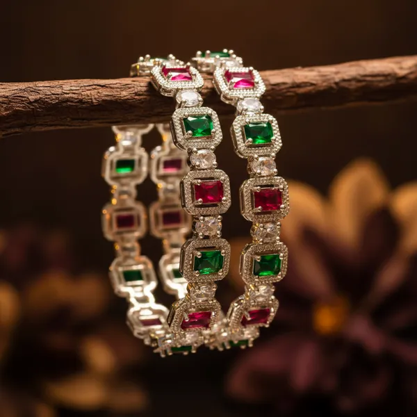 Silver_And_Red-Green_Brass_Premium_And_Elegant_Bangle_For_Women