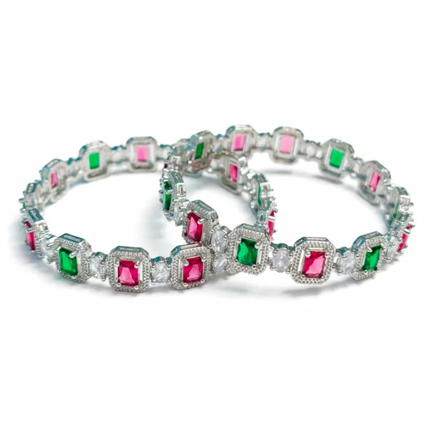 Silver_And_Red-Green_Brass_Premium_And_Elegant_Bangle_For_Women