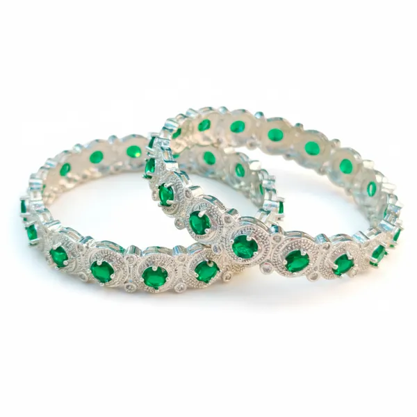 Silver_And_Green_Brass_Premium_And_Elegant_Bangle_For_Women