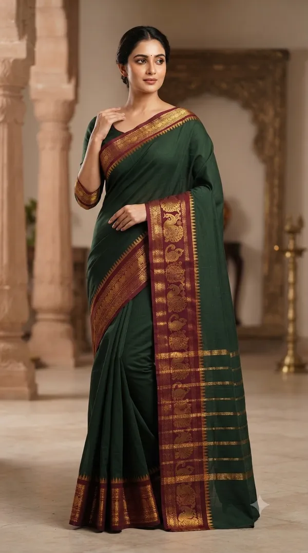 BOTTLE_GREEN_COTTON_SAREE