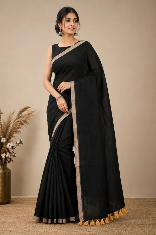 Black_Plain_Mul_cotton_sareee