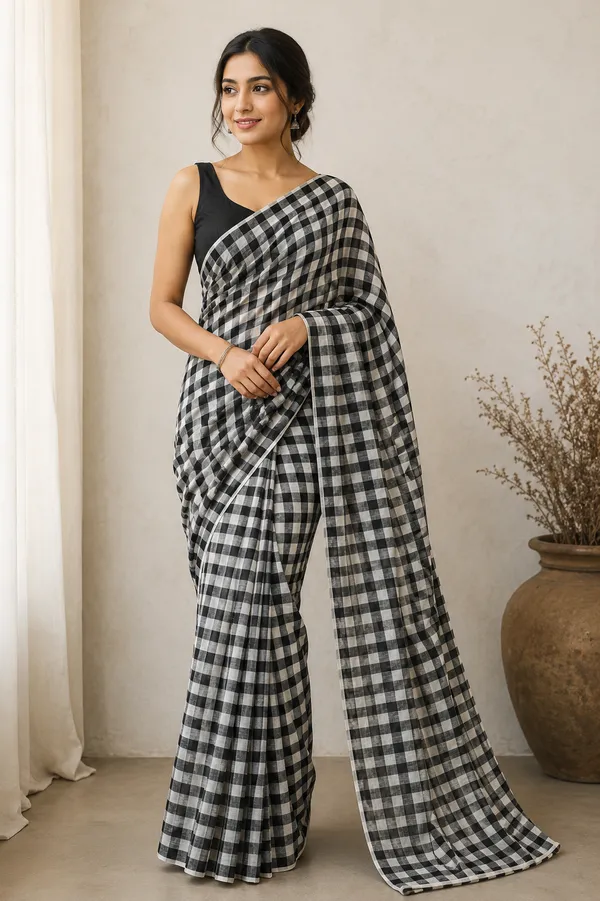 Black_and_white_checks_cotton_saree