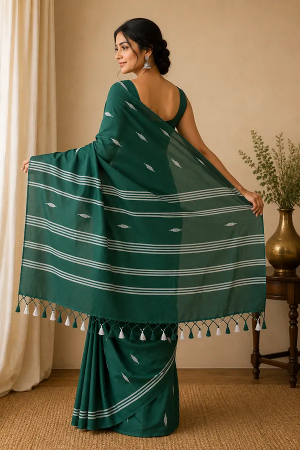 Bottle_green_Mul_cotton_saree