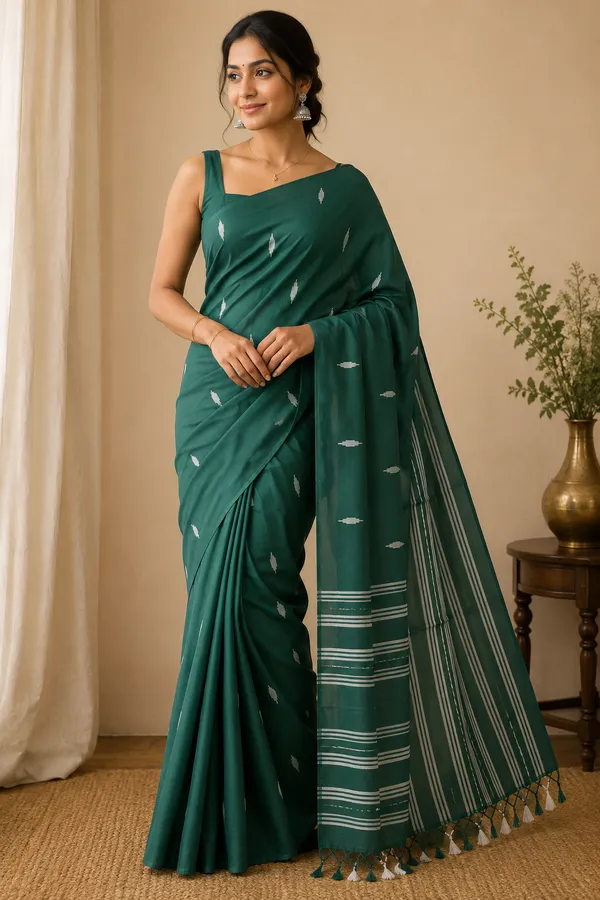 Bottle_green_Mul_cotton_saree