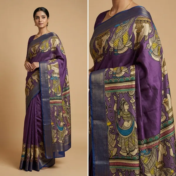 Purple_Kalamkari_Saree_Pen_Art_Cotton_Silk_Ragini_Saree