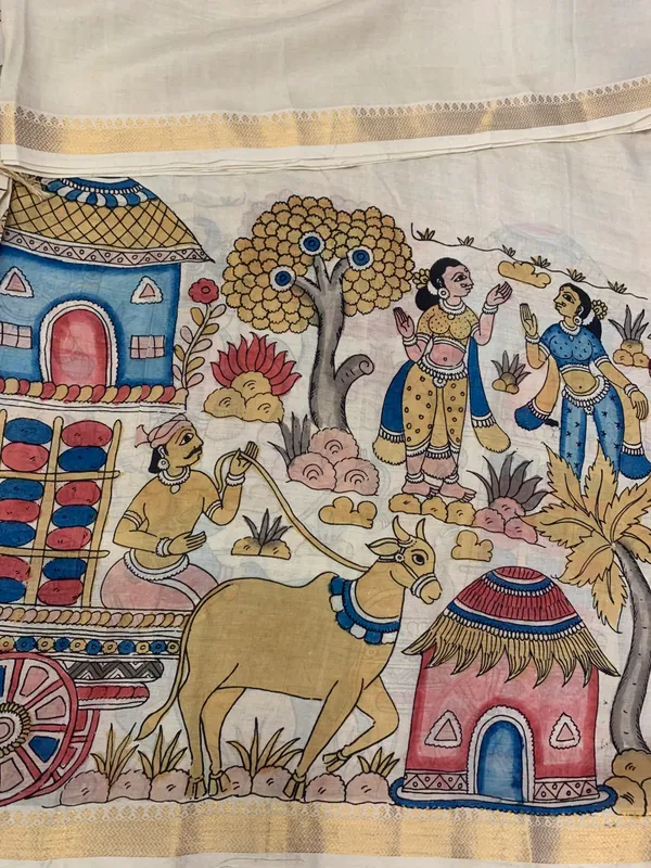 Cream_Kalamkari_Saree_Pen_Art_Cotton_Silk_Ragini_Saree