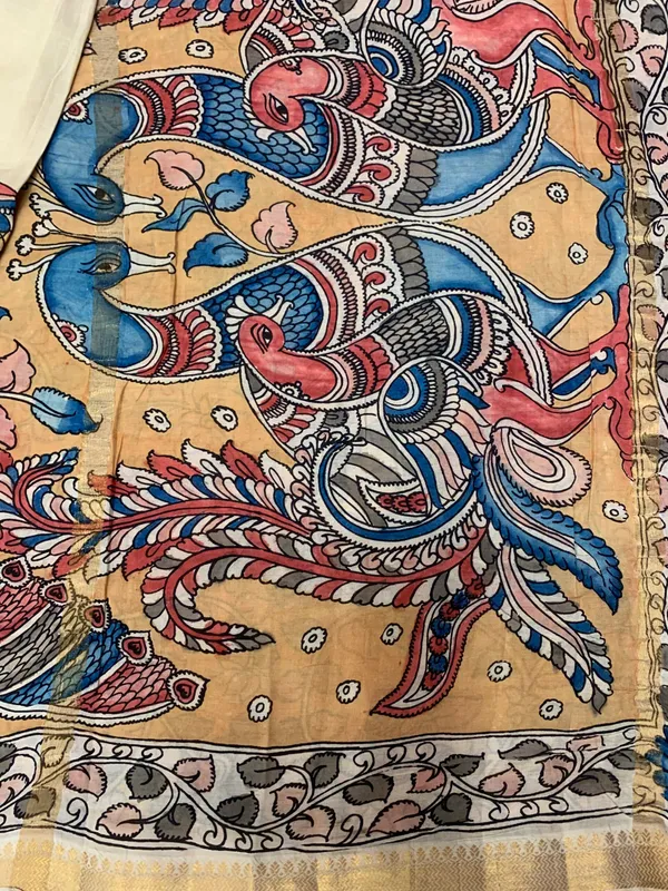 Cream_Kalamkari_Saree_Pen_Art_Cotton_Silk_Ragini_Saree