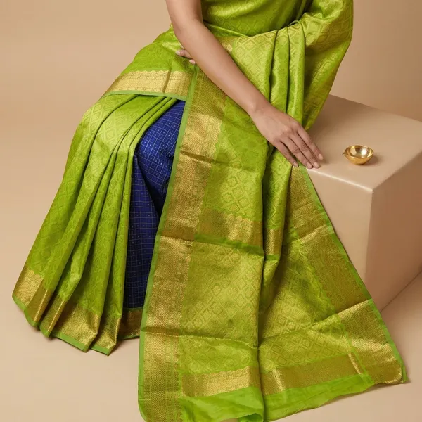 Royal_Blue_Cotton_Silk_Ragini_Saree_With_Green_Zari_Border