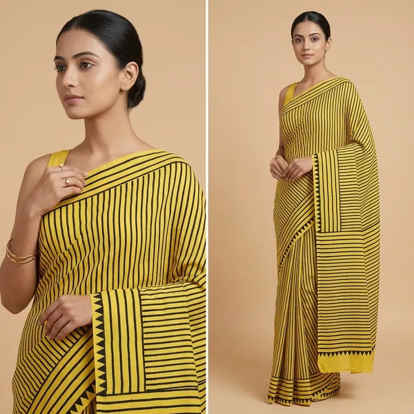 Mustard_Yellow_Handblock_Stripes_Modal_Silk_Saree