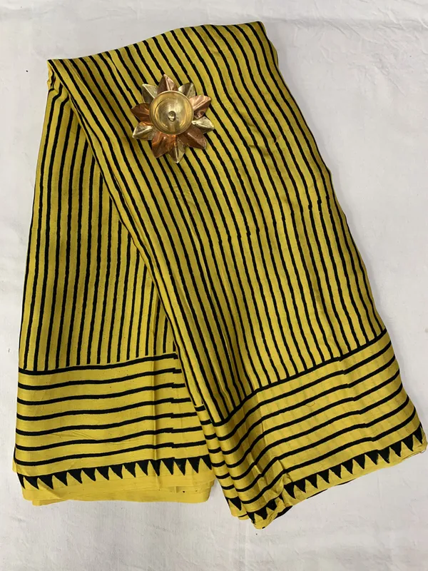 Mustard_Yellow_Handblock_Stripes_Modal_Silk_Saree