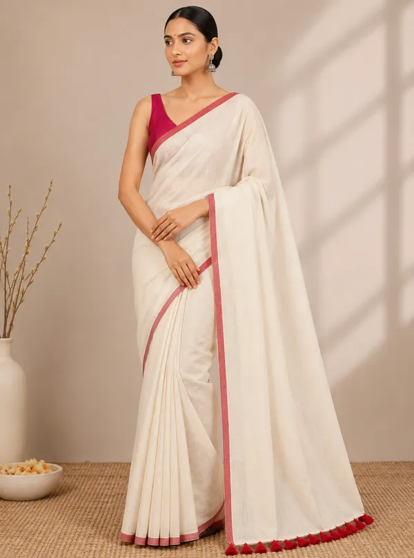 Cream_plain_mul_cotton_saree