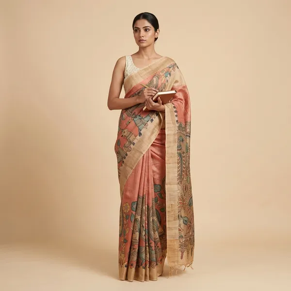 Peach_Pen_Kalamkari_Saree
