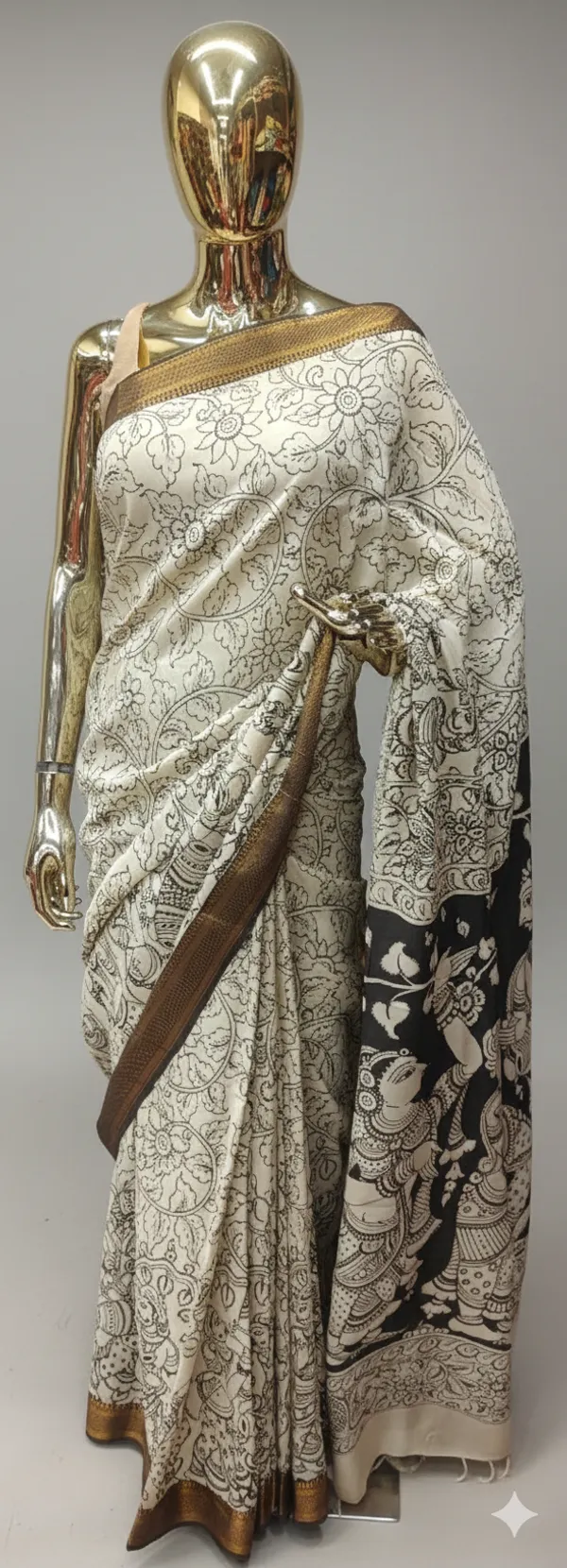 Cream_Pen_Kalamkari_Saree