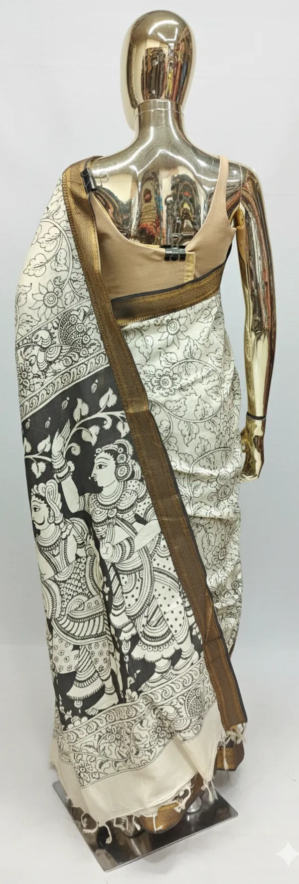 Cream_Pen_Kalamkari_Saree