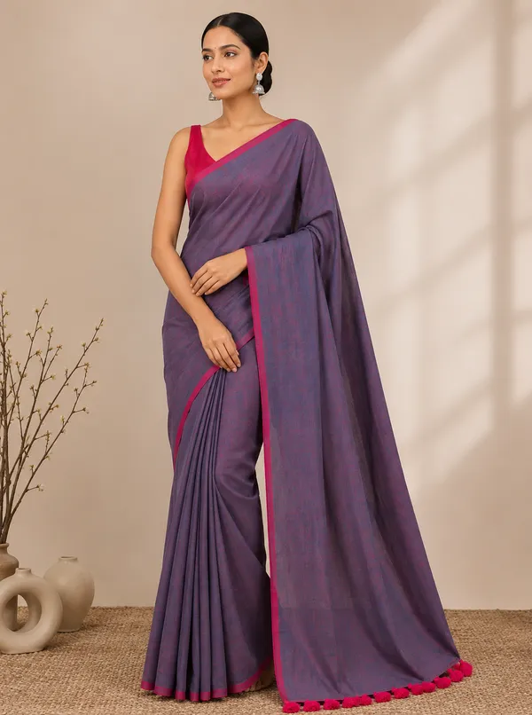 Purple_plain_mul_cotton_saree