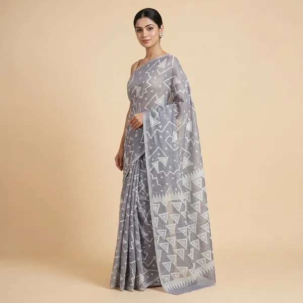 Ash_Grey_Bengal_Cotton_Saree