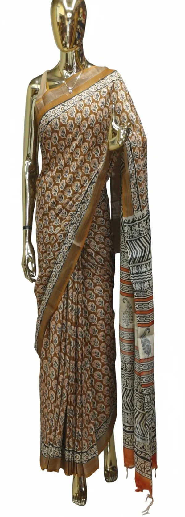 Earthy_Mustard_Brown_Linen_Saree