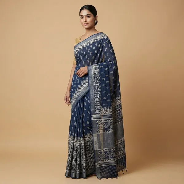 Indigo_Linen_Cotton_Saree