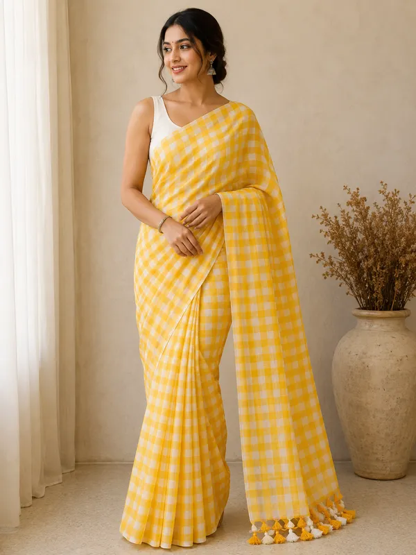 Sunshine_Yellow_checks_mul_cotton_saree