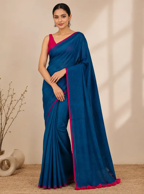 Teal_blue_plain_mul_cotton_sarees