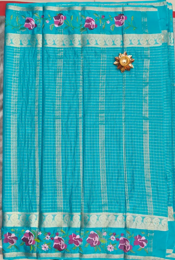 Turquoise_blue_Semi_crepe_Saree