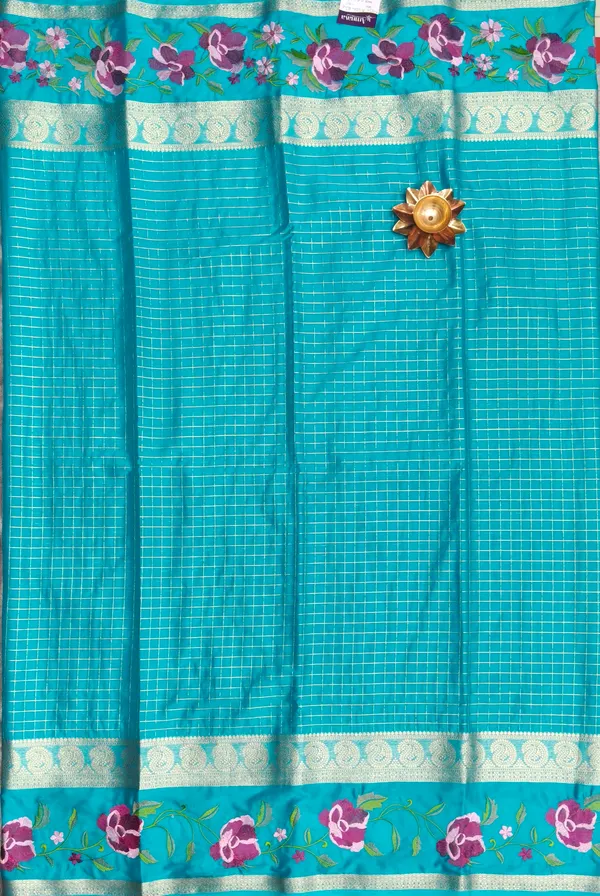 Turquoise_blue_Semi_crepe_Saree