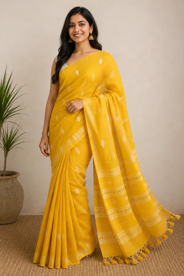 Yellow_Mul_cotton_saree