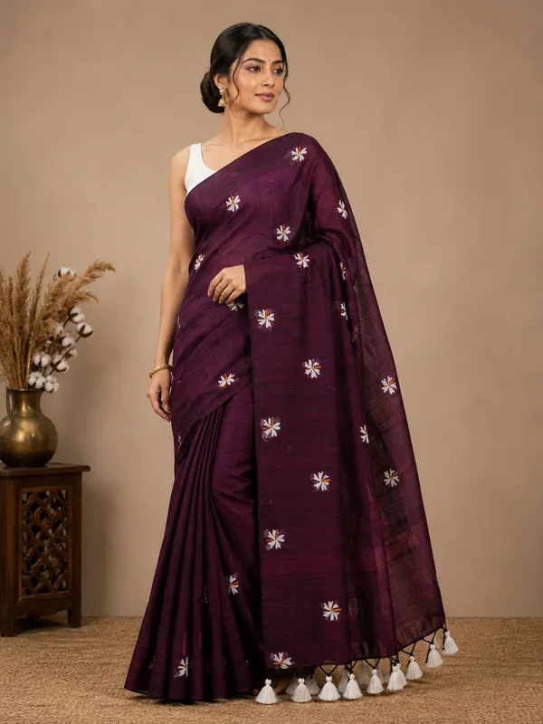 Wine_khaddi_Cotton_Saree