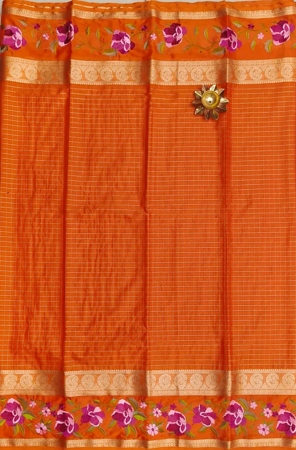 orange_checksSemi_crepe_saree