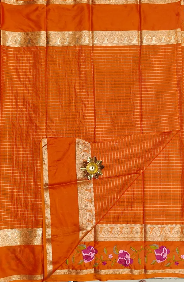 orange_checksSemi_crepe_saree