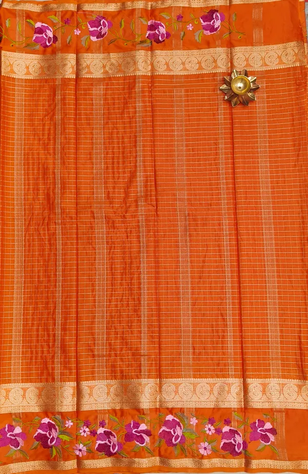 orange_checksSemi_crepe_saree