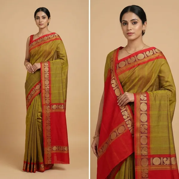 Bottle_Green_With_Pink_Border_Saree