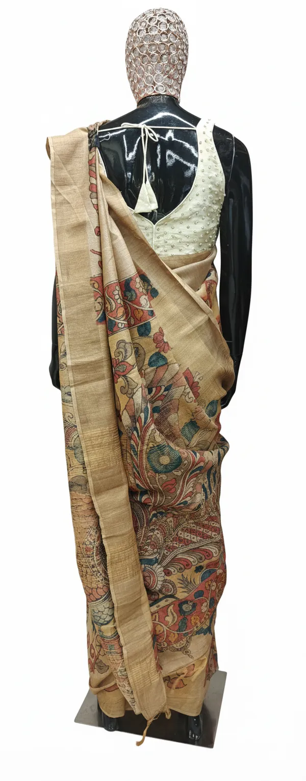 Beige_Pen_Kalamkari_Saree