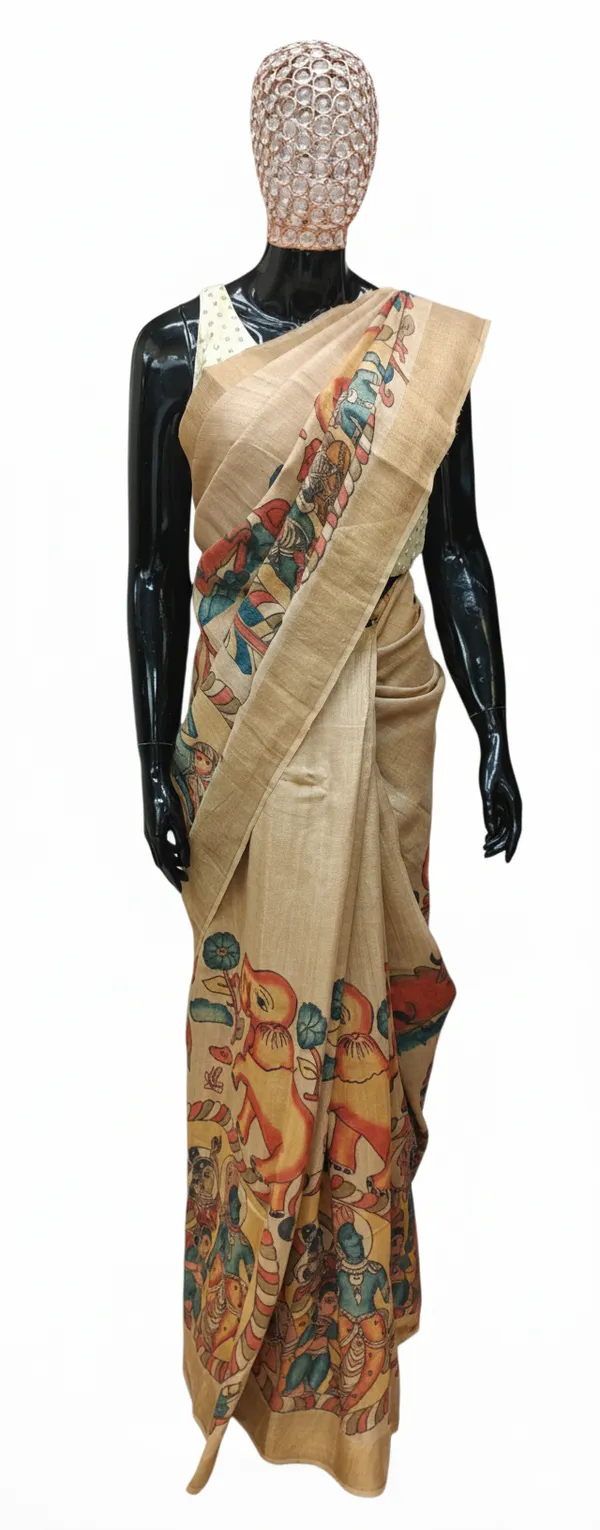 Beige_Pen_Kalamkari_Saree