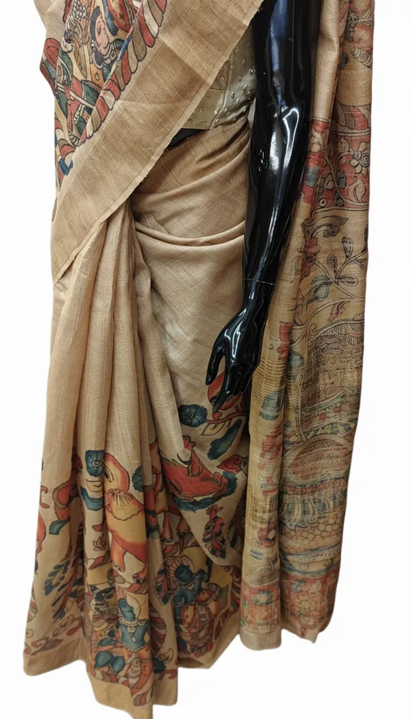 Beige_Pen_Kalamkari_Saree