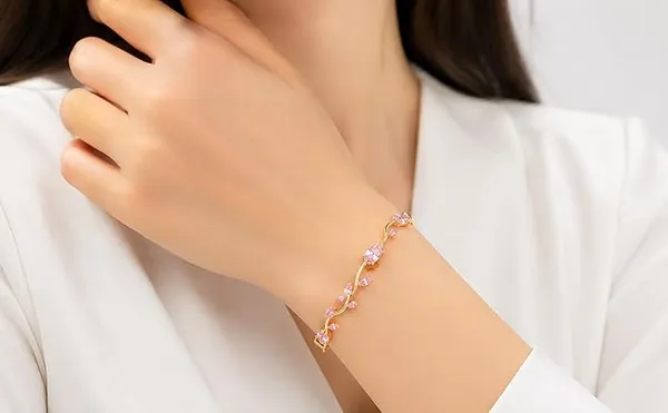 Tulip_Bracelet_with_Multicolour_Gemstones,_Pink,_Purple_&_Clear_Oval_Marquise_Crystals|Korean_Purple_&_Pink_Gemstones|Anti-Tarnish_&_Waterproof|Gift_for_GF_and_Wife