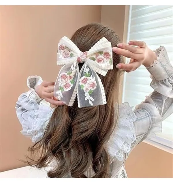 Lace_Flower_Bow_Hair_Clip_With_Ribbon
