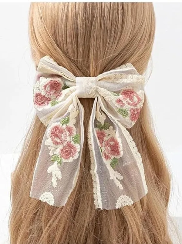 Lace_Flower_Bow_Hair_Clip_With_Ribbon