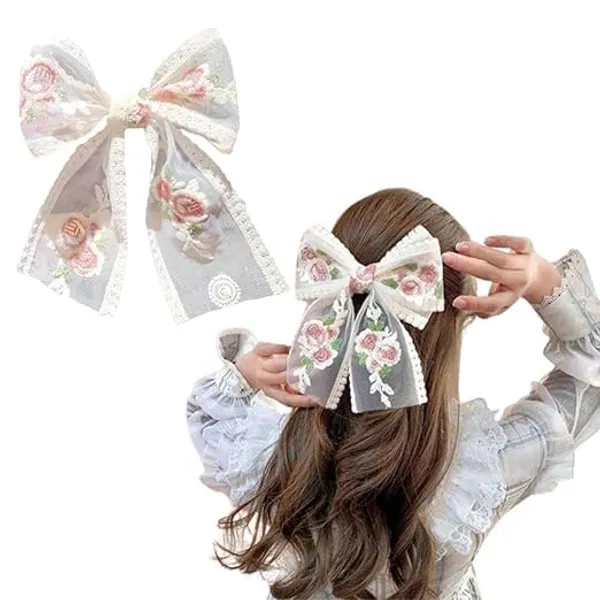 Lace_Flower_Bow_Hair_Clip_With_Ribbon