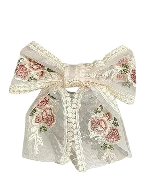 Lace_Flower_Bow_Hair_Clip_With_Ribbon