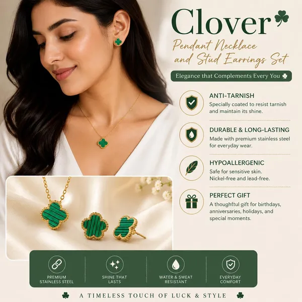 Clover_Pendant_Necklace_And_Stud_Earrings_Set
