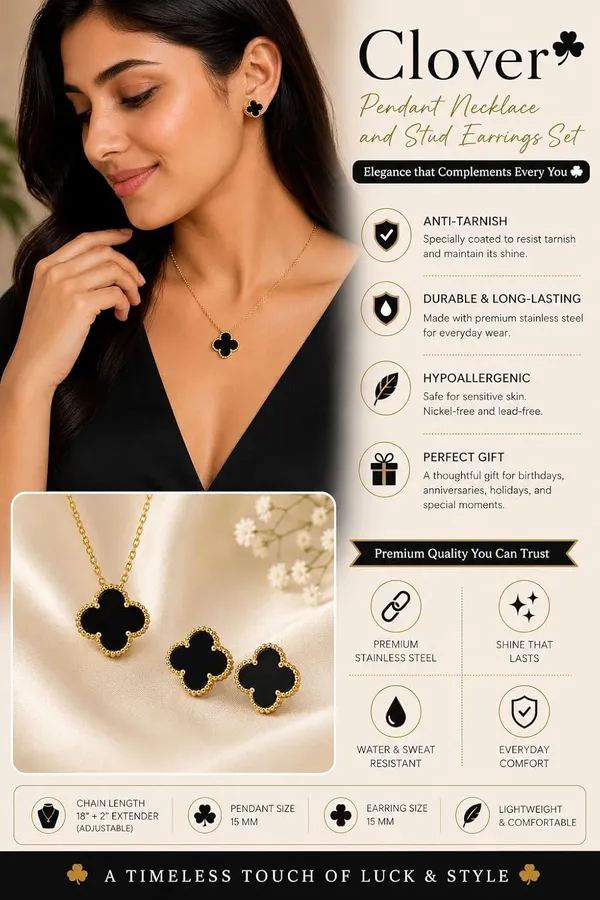 Clover_Pendant_Necklace_And_Stud_Earrings_Set