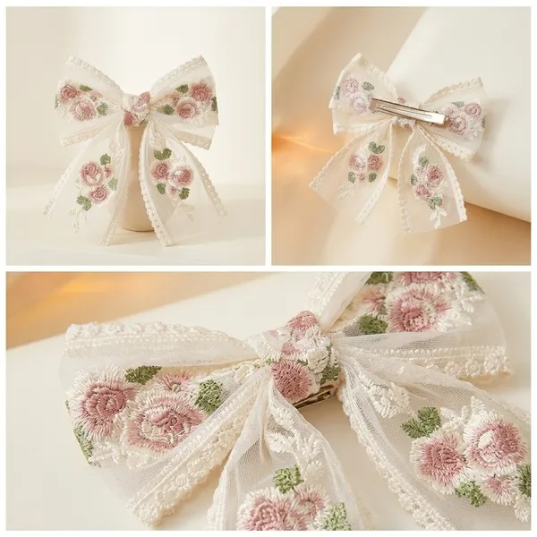 Lace_Flower_Bow_Hair_Clip_With_Ribbon