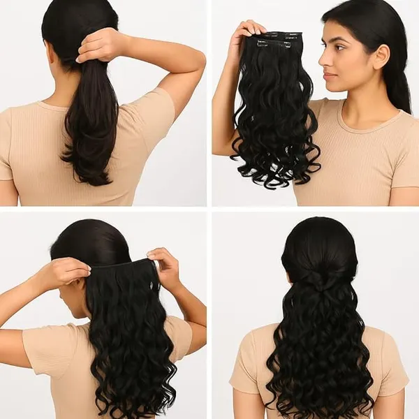 ZAYA_Premium_Clip-In_Hair_Extensions_for_Women_350g_|_Natural_Volume_&_Length_|_Heat_Safe,_Silky_Soft_Synthetic_|_Easy_to_Use_|_Perfect_for_Daily,_Bridal_&_Party_Styling_(Brown)